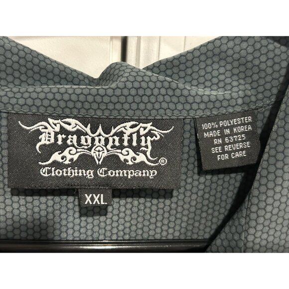 Dragonfly Dogs Playing Billiards Button Front Shirt Gray Green Sz XXL Novelty - Picture 5 of 10